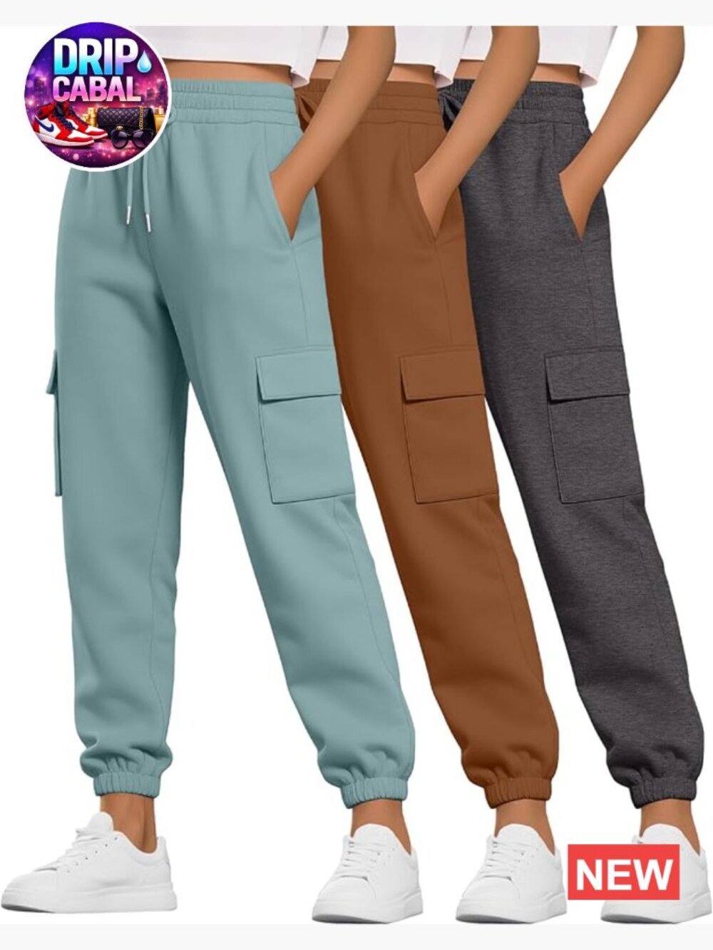 3 Pack Women's Cargo Sweatpants Joggers High Waist with Pockets